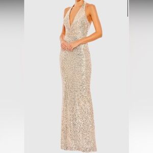 NWT Ieena for Macduggal sequin halter low back dress size 10 rose gold color